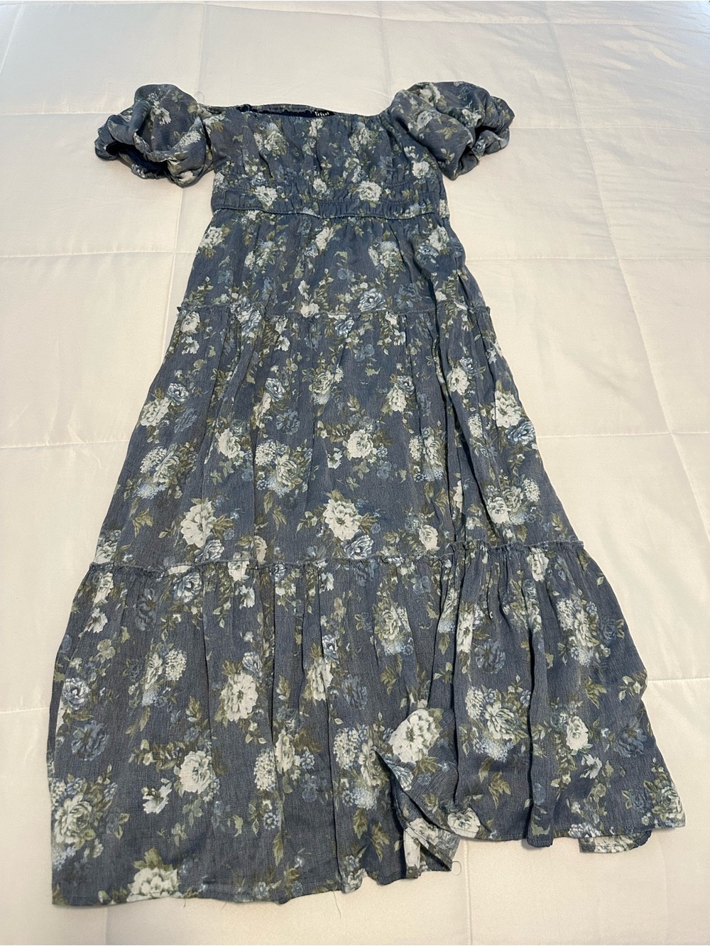 Floral Puff-Sleeve Maxi Dress - Blue